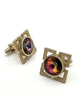 DANTE multicolor rivoli cufflinks - vtg midcentury modern gold-tone cuff links